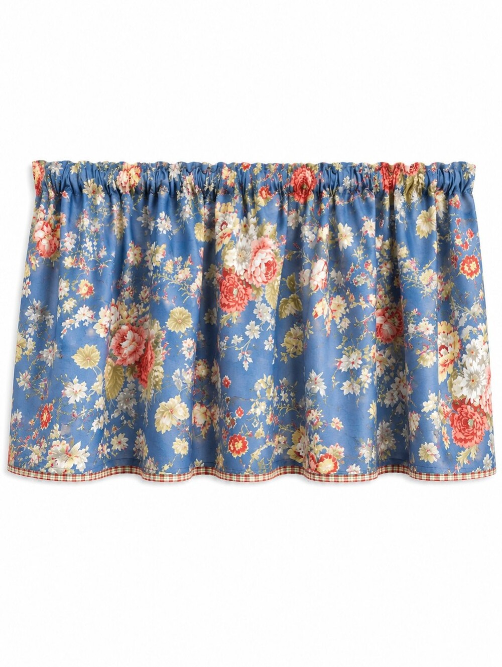 Chaps Cape Cod Blue Floral & Plaid Window Valance Curtain Topper Cottagecore